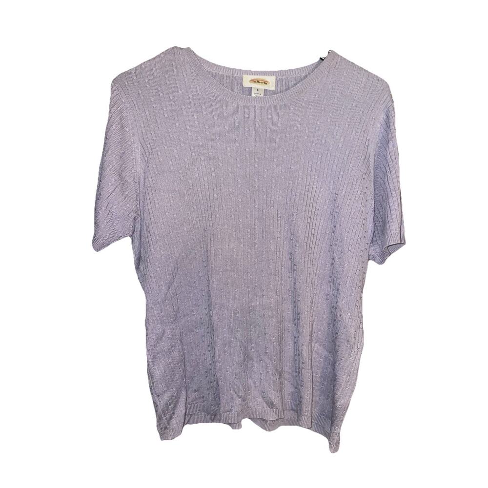Vintage Talbots Women’s 100% Silk Ribbed Pretty Purple Blouse Sz L Short Sleeves